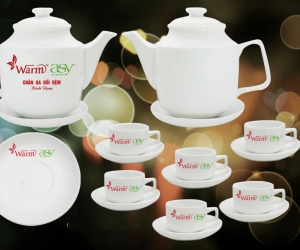 Bộ ấm trà in logo nhận diện thương hiệu